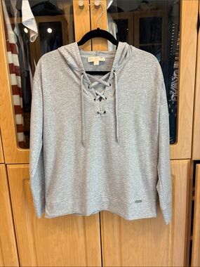 MICHAEL Michael Kors Light Heather Gray Lace-Up Hoodie